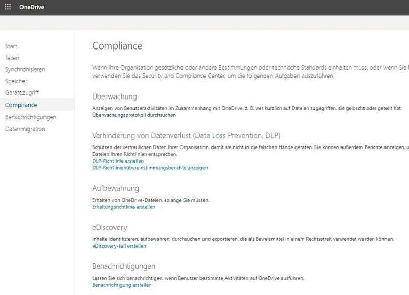 Konfigurieren der Richtlinien für OneDrive for Business. (Joos/Microsoft (Screenshot))
