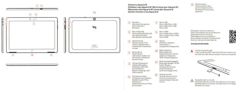 Die Kurzanleitung für das bq Aquaris M10 klärt das Wichtigste, ein ausführliches PDF-Dokument gibt es online. (bq)