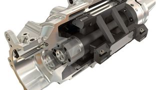 Die größte Herausforderung bei der Bearbeitung des Statorgehäuses aus Aluminium ist das Aufbohren und Reiben des Hauptdurchmessers. Um das Gewicht des Werkzeugs und die Spindelbelastung zu minimieren und gleichzeitig die Stabilität zu erhalten, verwendet Iscar sowohl für den Werkzeugkörper als auch für die geschweißte Rahmenkonstruktion Materialien wie Titan und Kohlefaser. (Iscar)