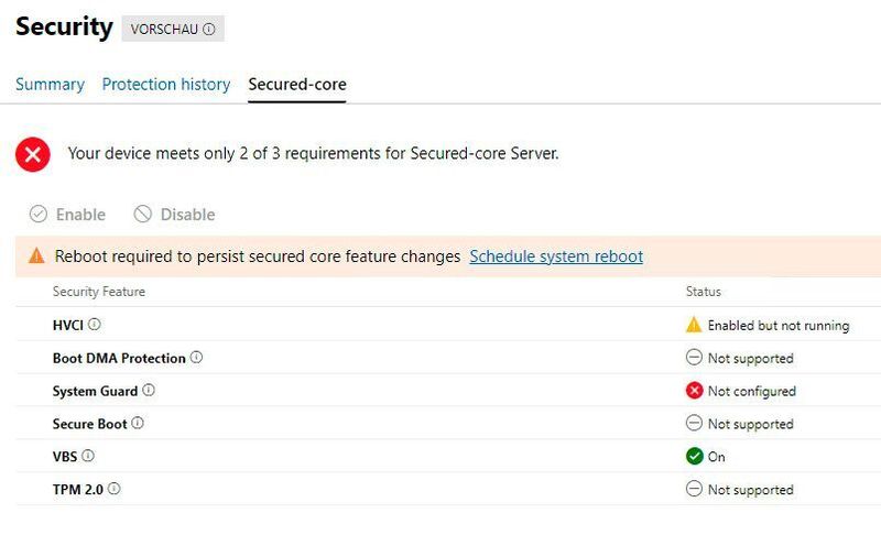 Nach dem Aktivieren von Sicherheitsfunktionen im Windows Admin Center sind Neustarts notwendig. (Joos)