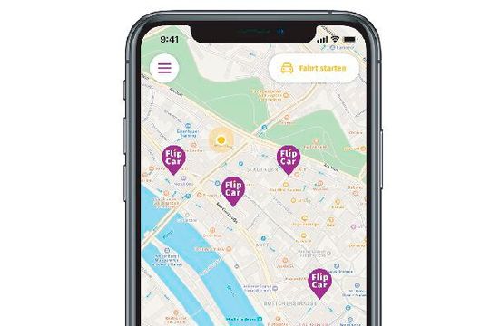 So sieht die Flipcar-App auf dem iPhone aus.(Bild:  Flipcar)