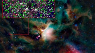 Methylchlorid, das von ALMA im Sternentstehungsgebiet IRAS 16293-2422 entdeckt wurde. Dieselbe organische Verbindung fand die Rosetta-Raumsonde beim Kometen 67P/C.  (© B. Saxton (NRAO/AUI/NSF) )