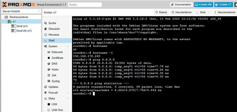 Zugreifen auf die Linux-Shell von Proxmox. (Bild: Proxmox Server Solutions / Joos)