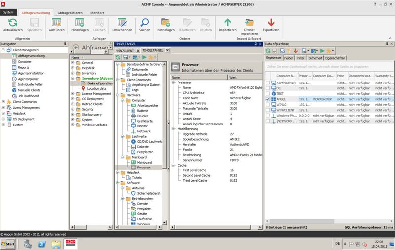 Abbildung 2: Hard- und Software-Informationen, die der ACMP-Client an den Server schickt, dienen als Grundlage für die Inventarisierung und die Lizenzverwaltung. (Bild: Riether)