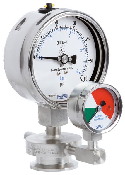Double sure: Diaphragm break monitoring and double–diaphragm on the diaphragm seal system. (Wika)