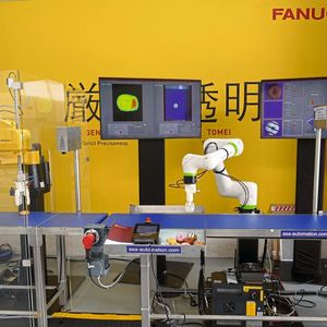 Auf der Simulationsanlage einer Donut-Fertigung von Fanuc, Vision On Line und Teledyne Dalsa werden die Backwaren vollautomatisch auf Fehler kontrolliert und verpackt.(Bild:  Teledyne Dalsa)