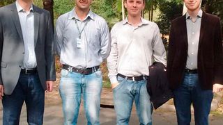 Das deutsch-brasilianische Wissenschaftlerteam beim Auftakttreffen des Projekts Adaptive SBO (von links): Prof. Michael Freitag, Ricardo Pimentel, Prof. Enzo Morosini Frazzon und Mirko Kück. (UFSC)