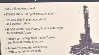 The Pleasants County site is conveniently located for regional methanol customers who currently transport methanol from the U.S. Gulf Coast or from other countries. (Office of the Governor, State of West Virginia)