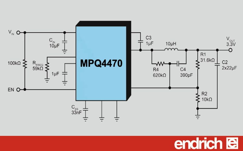 MPQ4470: Anwendungsgebiete sind die Kfz-Elektronik, industrielle Applikationen und optische Kommunikationssysteme. Die derzeit laufende AEC-Q100-Zertifizierung des Bausteins (Bild: Endrich)