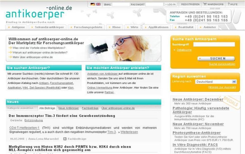 Neben der eigentlichen Suche präsentiert antikoerper-online auch neuen Forschungsergebnisse rund um Antikörper. (Archiv: Vogel Business Media)