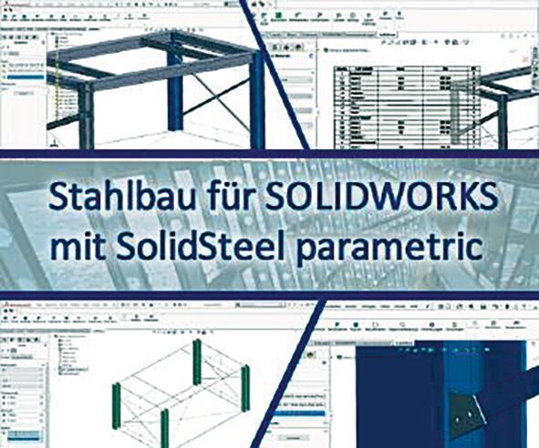 Mit der Zusatzanwendung Solid Steel parametric für Solidworks können Stahlbauer wie auch Anlagen- und Maschinenbauer komplexe Stahlbaukonstruktionen inklusive stahlbautypischer Anschlüsse konstruieren. (MB CAD)