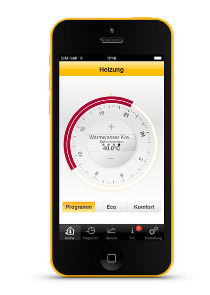 Der Anwender kann die Wassertemperatur online über eine App auf dem Smartphone oder Tablet einstellen. (Bild: Junkers)