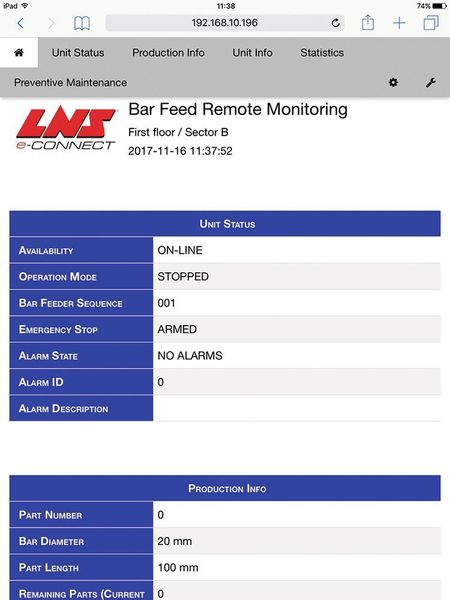 Bildschirm-Anwendung e-Connect: Die Überwachung der Produktion über mobile Geräte kann helfen, Zeit zu sparen.  (LNS SA)