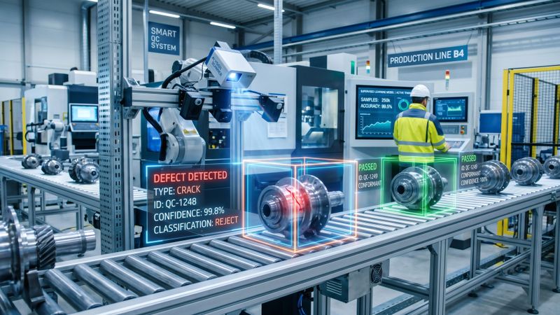 Automatisierte Prüfsysteme erkennen Fehler frühzeitig. Präventive Maschinensicherheit kann dazu beitragen, Produktionsabläufe zu stabilisieren.(Bild:  © Rafli/stock.adobe.com - generiert mit KI)