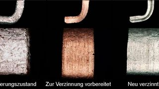 Mit dem Nova-Tin-Verfahren gelingt eine stabile Neuverzinnung von Bauteilen mit diffundiertem Kupfer. (Bilder: HTV)