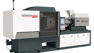 The Nova5e110T, a latest-generation all-electric injection moulding machine, produces a food-packaging application using liquid silicone rubber injection moulding. (Source: Negri Bossi)