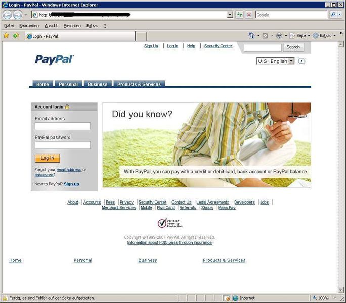 Der Startbildschirm der Phishing-Seite ist der echten PayPal-Seite sehr ähnlich. (Archiv: Vogel Business Media)