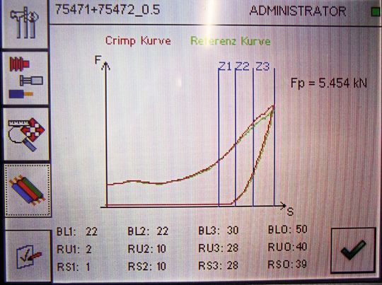 Bild 1:  Beispiel für eine  Kraf-Weg-Messung beim  Crimp-Vorgang.(Bild:  SJP)