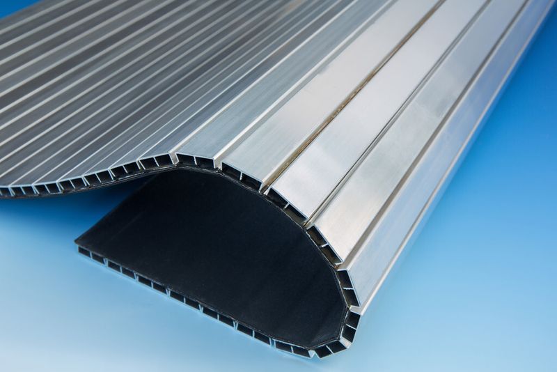 Safetrap basiert auf der Kombination eines Aluminiumprofils und einer vulkanisierten Gummischicht mit Gewebeverstärkung. Gerüstarbeiter können die Klappe beim Aufstieg mit dem Kopf aufdrücken – das verhindert Unfälle. (Bild: Contitech)