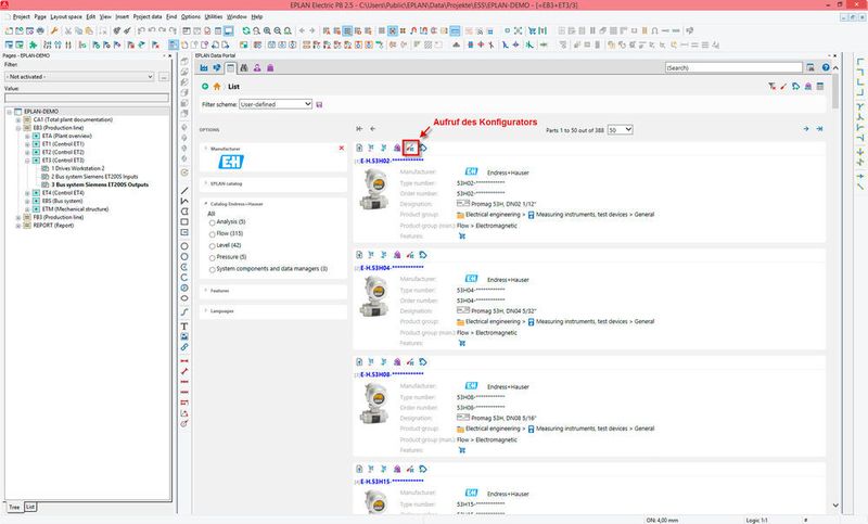 Mit dem im Eplan Data Portal integrierten Konfigurator von Endress+Hauser lassen sich 1,2 Mio. Gerätedaten konfigurieren. (Bild: Eplan)