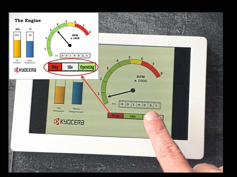 Bild 1:  Das dargestellte Menü auf einem kleinen Industrie-Display muss sicherstellen, dass durch Vibration nicht versehentlich mehrere Tasten bedient werden. (Bild: Kyocera)