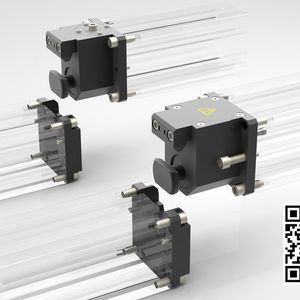 Jakob Antriebstechnik bietet pneumatische Profilschienenkupplungen in der Baureihe PKV (vertikal fügend).