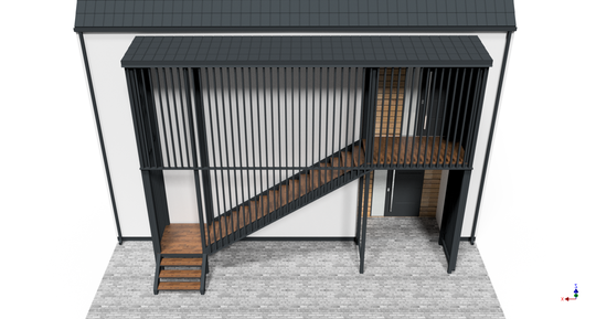 Stahlpodest mit Treppe digital geplant und visualisiert.(Bild:  © 2026 Tenado / Revalize)