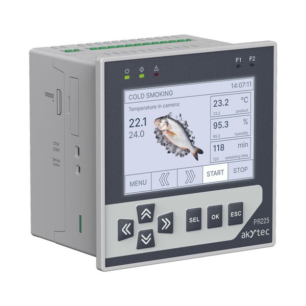 Das neue programmierbare Relais PR225 von Akytec eignet sich zur Steuerung von Lüftungs-, Heizungs- und Klimaanlagen, es ist in einem kompakten Panelgehäuse verbaut und mit einem 3,5-Zoll-Grafikdisplay ausgestattet. (Bild: Akytec GmbH)