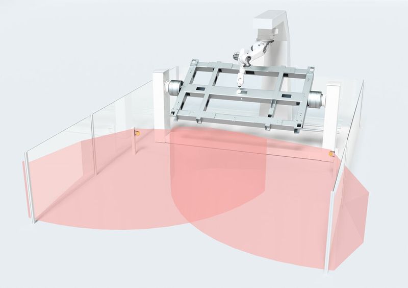 Das 3D-Sicherheits-Radarsystem LBK sichert den gefährlichen Arbeitsbereich von Maschinen gegen Zutritt und Anwesenheit von Personen ab – auch bei Schmutz, Schweißfunken, Sägespänen oder Feuchtigkeit.  (Bild: Leuze)