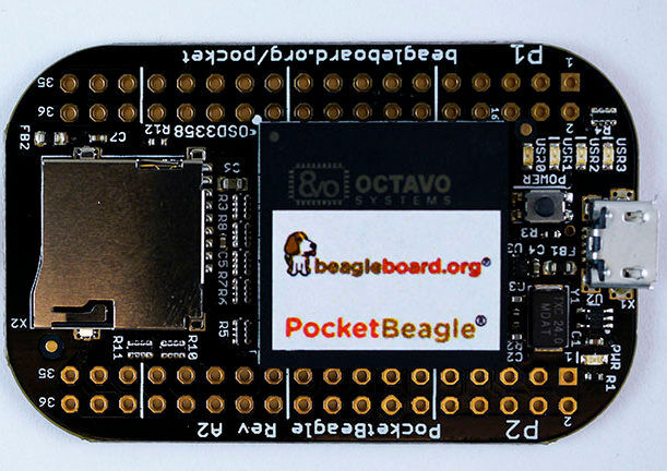 Pocketbeagle, Vorderseite: Der Größe wegen bietet die kleinste Beagleboard-Platine lediglich Micro-USB und MicroSD, in puncto Performance ist sie aber so stark wie die größeren Brüder. (Bild: Digi-Key)