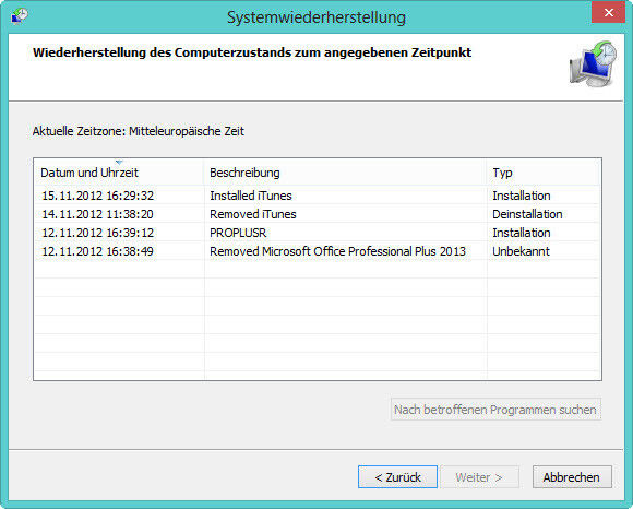 Mit Systemwiederherstellungspunkten lassen sich befallene Computer bereinigen. Das funktioniert auch in Windows 7, nicht nur in Windows 8. (Bild: VBM)