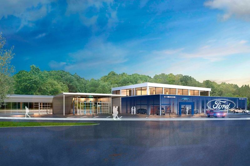 Die Visualisierung des neuen Ford-Stores in Karlsruhe. (Papadopoulos Associates  )