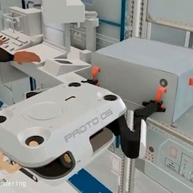 Mission Joyride: The free-flying robot (shown here in the rendering) will relieve the ISS crew of logistics tasks from 2027 with its two mechanical arms. (Image:Icarus Robotics)