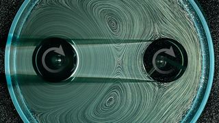 Air bubbles make the flows in the gearbox visible: The left roller is actively driven by a motor (not shown), while the right roller passively rotates due to the flows. (Image:NYU (Applied Mathematics Laboratory))