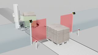 Eine Lösung mit dynamischer Formatanpassung von Leuze kann Übergabestationen lückenlos absichern. (Bild: Leuze)