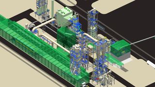 3D-Planung einer Pressenanlage von Siempelkamp – das Unternehmen ist damit derzeit in Europa, Amerika und Asien sehr erfolgreich. (Bild: Siempelkamp)