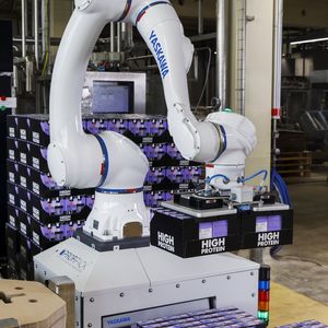 Der sechsachsige HC20DTP bietet 20 Kilogramm Tragkraft und 1.900 Millimeter Arbeitsbereich. Schaltschrank und Steuerung sind platzsparend im Sockel integriert.  (Bild: Yaskawa Europe GmbH)