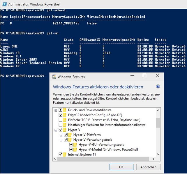 Abbildung 8: Um Hyper-V auf Windows 10-Rechnern zu nutzen, rufen Sie 