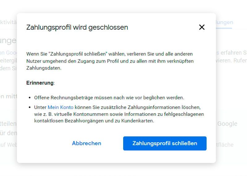 Vor dem endgültigen Löschen des Kontos erscheint ein weiteres Fenster zum Löschen.  (Bild: Joos)