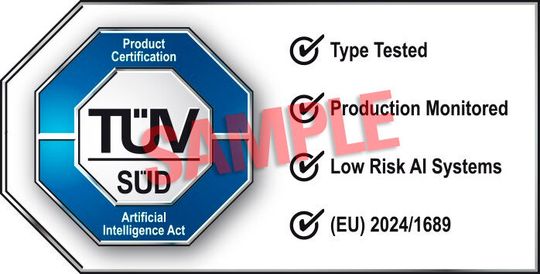 Das neue TÜV-Süd-Prüfzeichen soll Transparenz für Fachwelt und Nutzer für KI mit geringem Risiko schaffen.(Bild:  TÜV Süd)