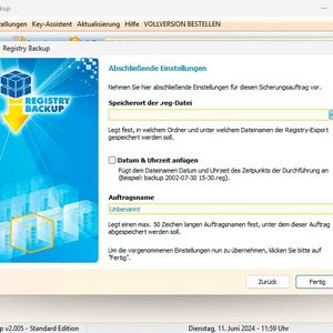 Festlegen des Sicherungsnamens und -ortes in Ascomp Registry Backup.(Bild:  Joos – Ascomp)