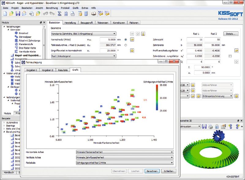 Für die Auslegung von Kegel- und Hypoidrädern hat der Anwender nun auch eine Feinauslegung zur Hand. (Bild: KISSsoft)