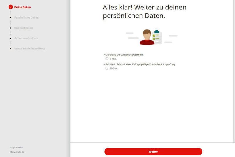 ... und erfragt Daten für die Bonitätsprüfung. (Screenshot Santander)