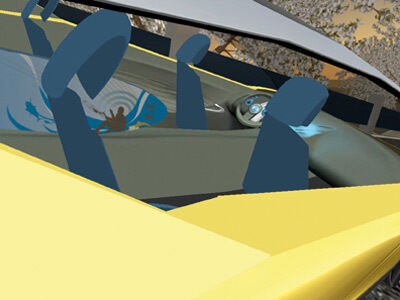 Im Kofferraum des Fahrzeugs befindet sich ein Surfbrett, das auch virtuell benutzt werden kann.  (Archiv: Vogel Business Media)