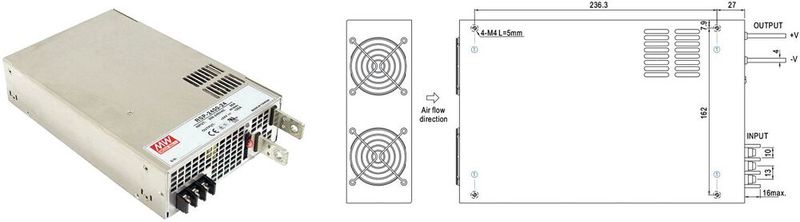 Bild 6: Das Netzteil Mean Well RSP-2400-24 (200 bis 240 VAC/20 A) liefert am Ausgang 24 V mit 125 A. (Bild: EMTRON)