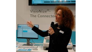 Dr. Tanja Musiol, Global Project Leader Portfolio Management Marketing, Eppendorf AG, präsentiert anlässlich der diesjährigen Labvolution in Hannover das neue Visionize System. (Ottleben / LABORPRAXIS)