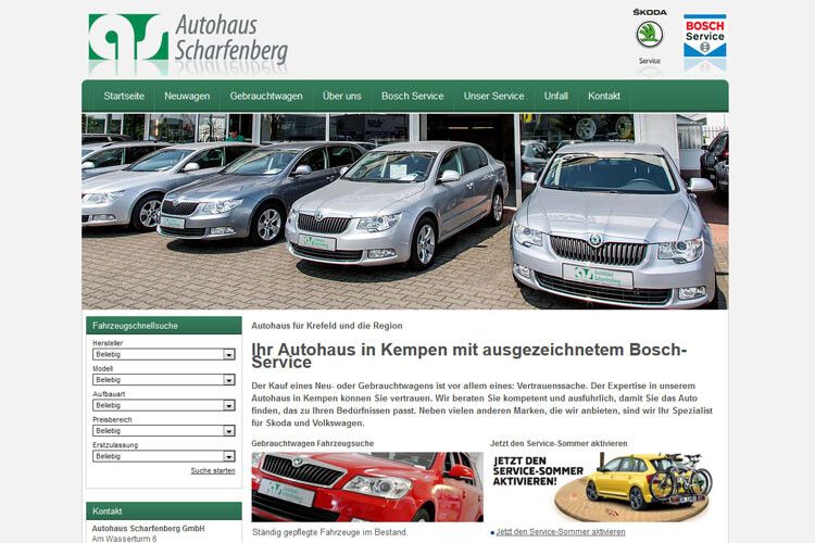 Die Homepage des Autohauses Scharfenberg ist übersichtlich strukturiert. (Foto: Scharfenberg)