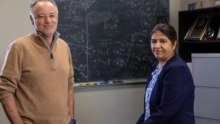 Distinguished Professor Laurent Bellaiche and research consultant Kinnary Patel of the Department of Physics. (Source: University of Arkansas/ Russell Cothren)