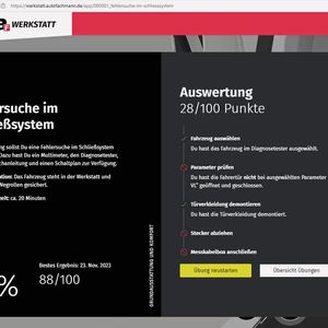 Der User kann sich nach jeder Übung eine detaillierte Auswertung seiner Arbeit anzeigen lassen und daraus lernen.(Bild:  autoFACHMANN)