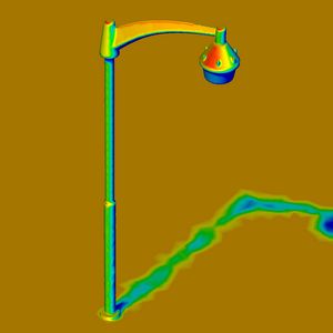 Mit CFdesign v9.0 können Produkte und Systeme wie diese Sicherheitslampe entwickelt werden, die den Auswirkungen der geografisch spezifischen Sonnenwärmeeinstrahlung standhalten.